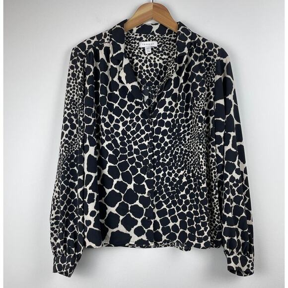 Topshop Black and White Giraffe Print Collared Blouse - Size 8 - Picture 2 of 8